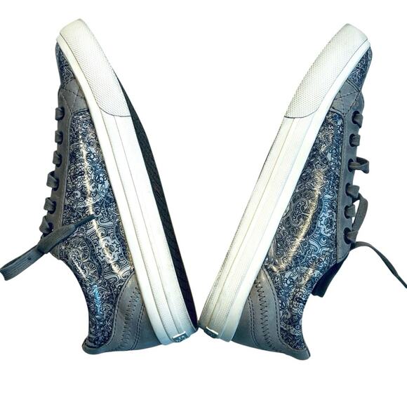 Taos Women’s Sz 7.5 Gray Paisley Taupe Leather Sneaker Plim Soul Lux Lace Up - Picture 9 of 11